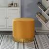 Fabulaxe Modern Round Velvet Fabric Standard Ottoman Stool with Gold Base, Mustard view 2