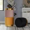 Fabulaxe Modern Round Velvet Fabric Standard Ottoman Stool with Gold Base, Mustard view 4