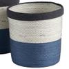 MY SWANKY HOME Set of 2 Coastal Casual Natural White Blue Woven Stripe Storage Baskets Round view 2