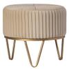 Fabulaxe Round Velvet Ottoman Stool Raised with Hairpin Gold Base, Cream, Small view 1
