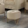 Fabulaxe Round Velvet Ottoman Stool Raised with Hairpin Gold Base, Cream, Small view 2