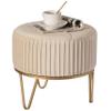 Fabulaxe Round Velvet Ottoman Stool Raised with Hairpin Gold Base, Cream, Small view 4