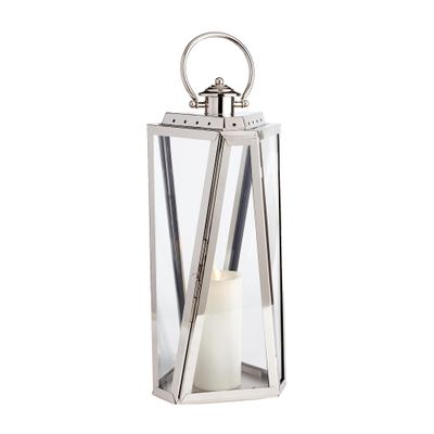 MY SWANKY HOME Elegant Tall Faceted Silver Nautical Candle Lantern Chrome Outdoor Safe Handle