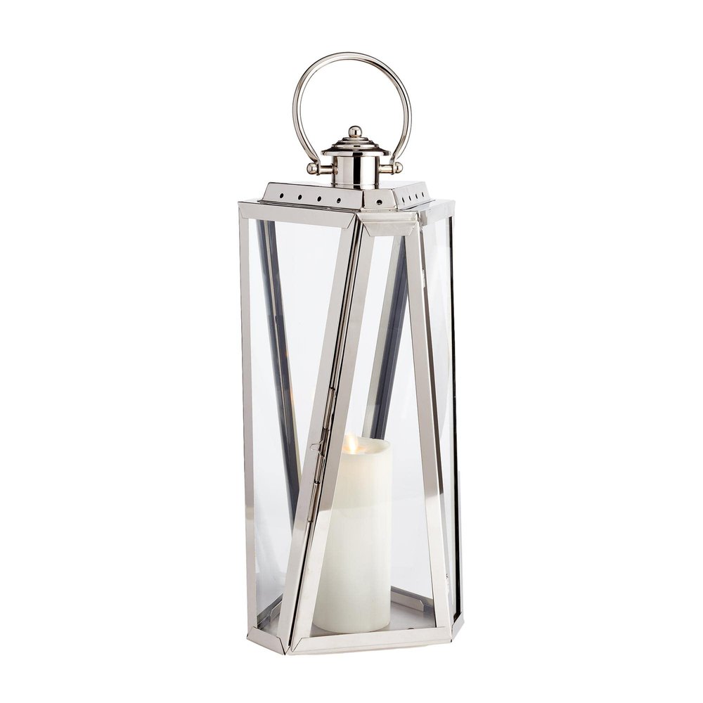 MY SWANKY HOME Elegant Tall Faceted Silver Nautical Candle Lantern Chrome Outdoor Safe Handle