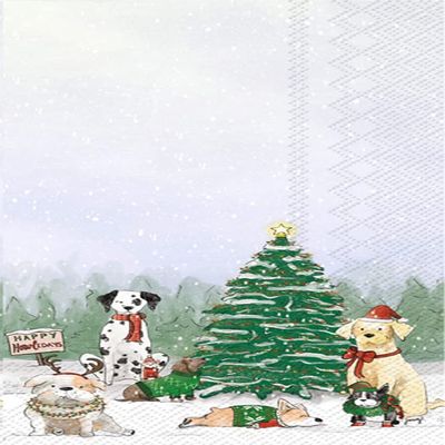 IHR Ideal Home Range Dinner Napkins Disposable 3-Ply Paper Hand Towels, 8.5" x 4.5", Holiday Pups, 16-Count