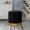 Modern Round Velvet Fabric Standard Ottoman Stool with Gold Base, Black view 2