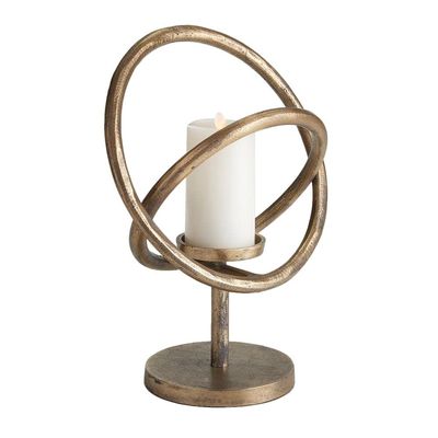 Contemporary Brass Bronze Entwined Rings Pillar Candle Holder Stand Gold