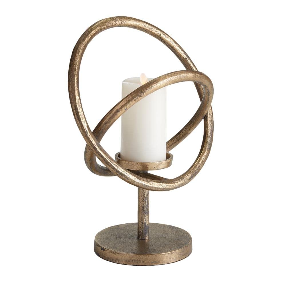 Contemporary Brass Bronze Entwined Rings Pillar Candle Holder Stand Gold