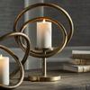 Contemporary Brass Bronze Entwined Rings Pillar Candle Holder Stand Gold view 2