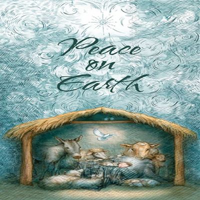 IHR Ideal Home Range 3-Ply Guest Towel Buffet Winter Holiday Christmas Paper Napkins, 16-Count, 8.5" x 4.5", Peace Nativity