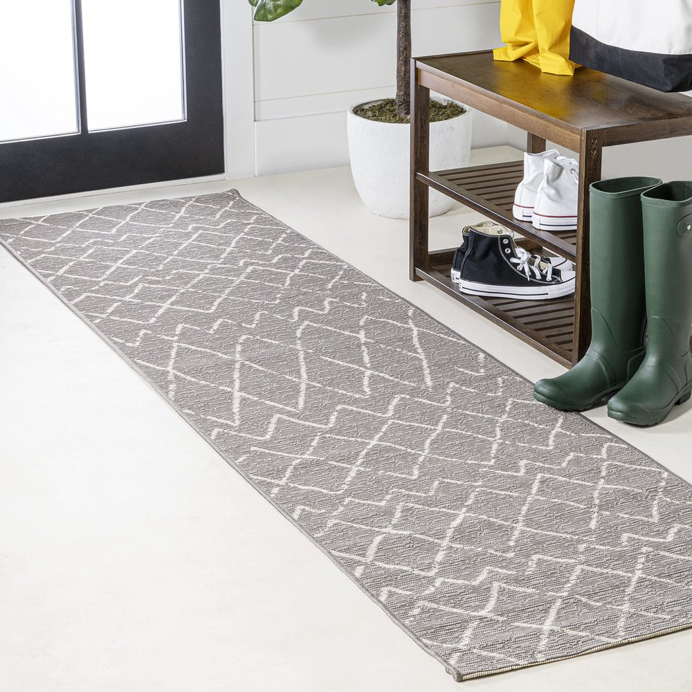 JONATHAN Y Moroccan Trellis Indoor Outdoor Runner Rug 2X10 Gray/Cream, Madaba for Backyard, Patio, Porch, Easy-Cleaning, High Traffic, Pet-Friendly, Non-Shedding (SMB114A-210)