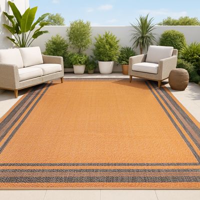 JONATHAN Y Border Stripe Indoor Outdoor Area Rug 4X6 Orange/Dark Gray, James Modern for Backyard, Patio, Porch, Easy-Cleaning, High Traffic, Pet-Friendly, Non-Shedding (SMB201A-4)