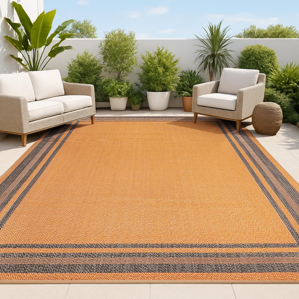 JONATHAN Y Border Stripe Indoor Outdoor Area Rug 5X8 Orange/Dark Gray, James Modern for Backyard, Patio, Porch, Easy-Cleaning, High Traffic, Pet-Friendly, Non-Shedding (SMB201A-5)