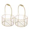 BEIJIALY 2PSC Round Metal Wedding Flower Girl Basket With Handle, Wire Storage Flower Basket, Gold Decorated Basket Flower Petal Basket for Wedding Decor Or Tabletop Display view 1