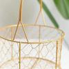 BEIJIALY 2PSC Round Metal Wedding Flower Girl Basket With Handle, Wire Storage Flower Basket, Gold Decorated Basket Flower Petal Basket for Wedding Decor Or Tabletop Display view 4