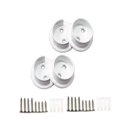 QCAA Heavy Duty Solid Metal Closet Rod Socket Set, 1-3/8'', Matte White, 2 Pair, Made In Taiwan