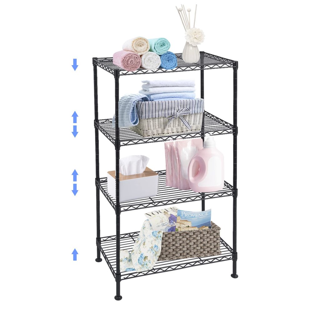 BNSPLY 4 Tier Wire Shelving Unit, Height Adjustable Wire Shelves with NSF Certified, Metal Storage Rack Shelf Unit for Kitchen, Laundry, Bathroom, Pantry, Closet (12" D x 19.7" W x 31.5" H, Black)