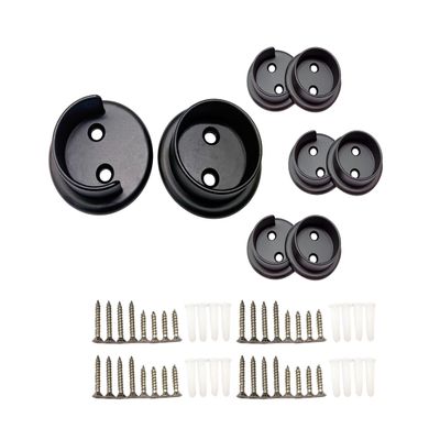 QCAA Heavy Duty Solid Metal Closet Rod Socket Set, 1-3/8'', Matte Black, 4 Pair, Made In Taiwan