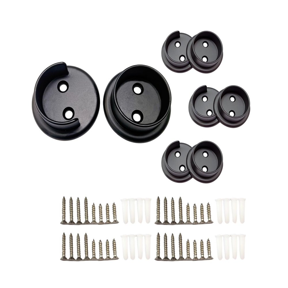 QCAA Heavy Duty Solid Metal Closet Rod Socket Set, 1-3/8'', Matte Black, 4 Pair, Made In Taiwan