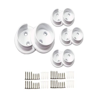 QCAA Heavy Duty Solid Metal Closet Rod Socket Set, 1-3/8'', Matte White, 4 Pair, Made In Taiwan