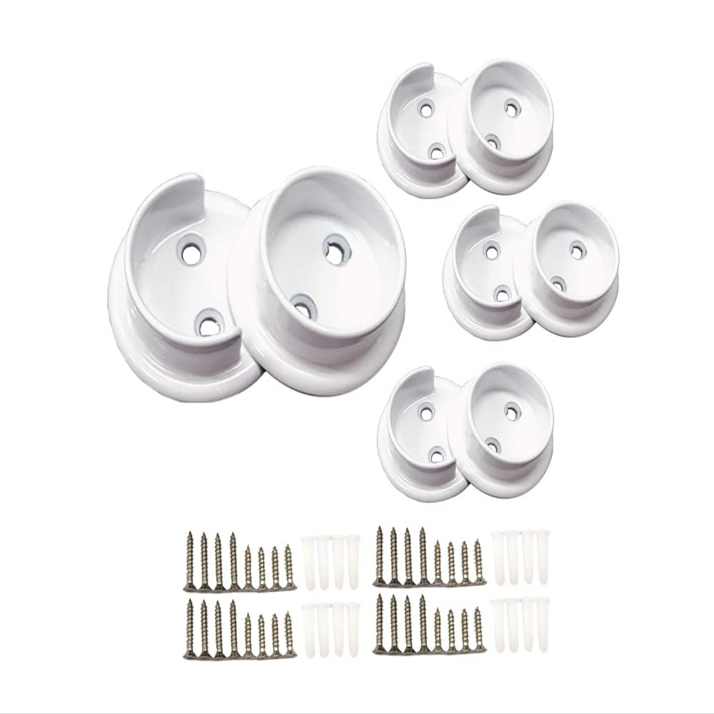 QCAA Heavy Duty Solid Metal Closet Rod Socket Set, 1-3/8'', Matte White, 4 Pair, Made In Taiwan