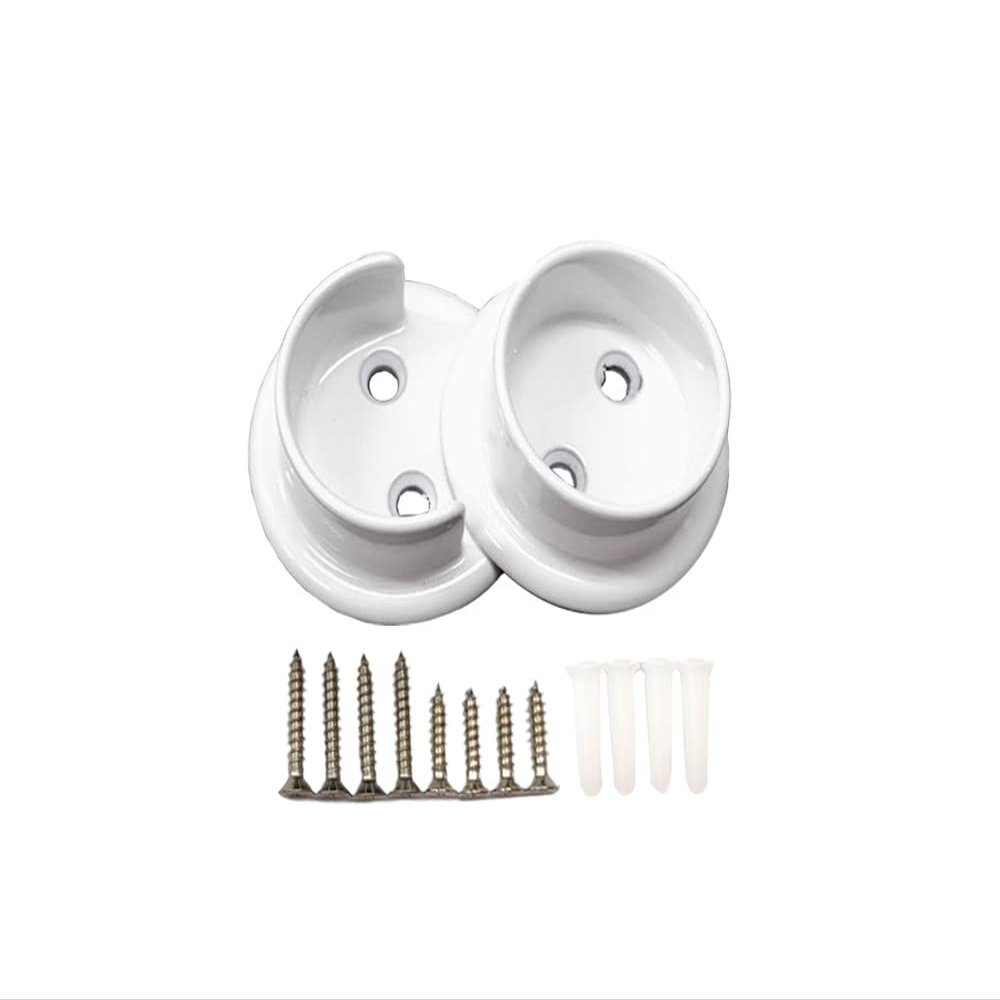 QCAA Heavy Duty Solid Metal Closet Rod Socket Set, 1-3/8'', Matte White, 1 Pair, Made In Taiwan