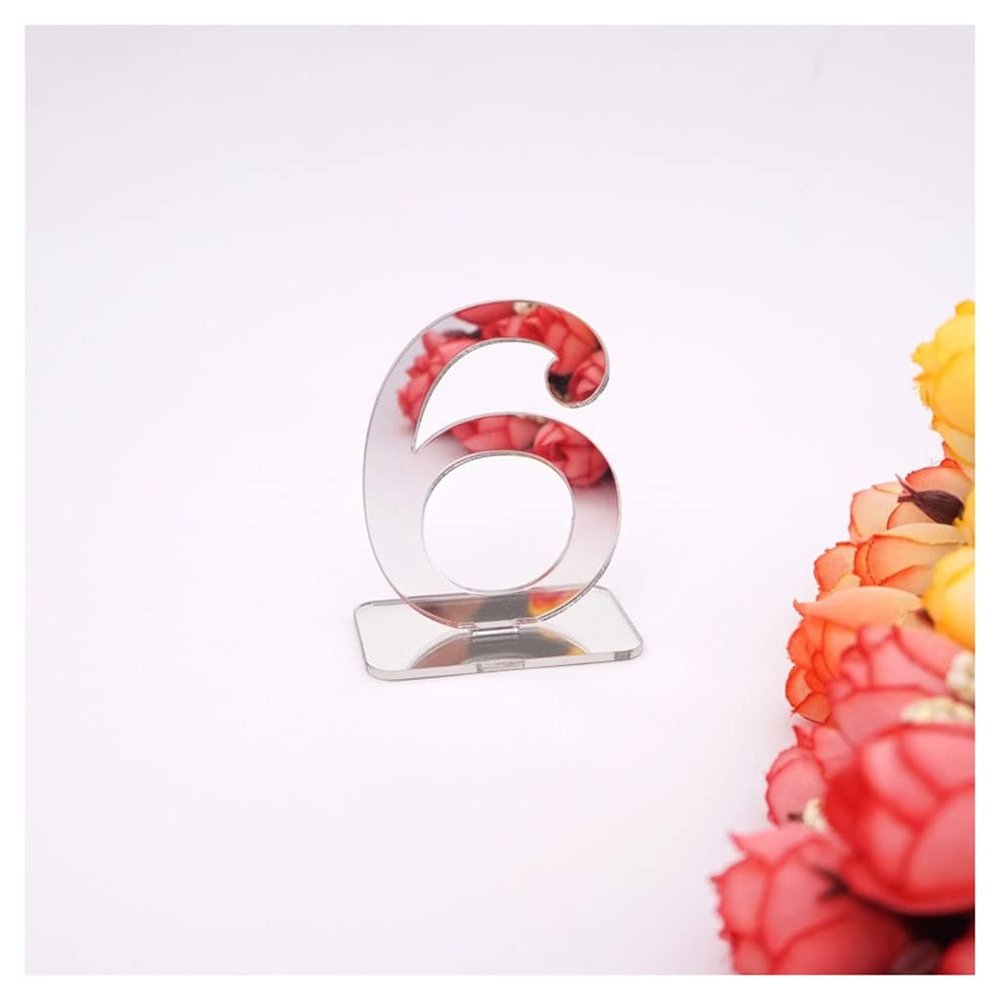 GBNHGYP 1-10/1-20 Acrylic Wooden Number Holder Table Position Card, Double Sided Visible Number Sign Wedding Party Decorations (Color : Silver, Shape : 1-20)