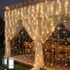 JMEXSUSS 600 LED Curtain Lights Outdoor, 9.5ft x 19.6ft Window Hanging Lights with Remote, Plug in, 8 Modes, Indoor String Lights for Bedroom, Wall, Xmas, Party, Backdrop, Wedding Decor, Warm White view 1