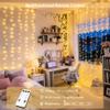 JMEXSUSS 600 LED Curtain Lights Outdoor, 9.5ft x 19.6ft Window Hanging Lights with Remote, Plug in, 8 Modes, Indoor String Lights for Bedroom, Wall, Xmas, Party, Backdrop, Wedding Decor, Warm White view 2