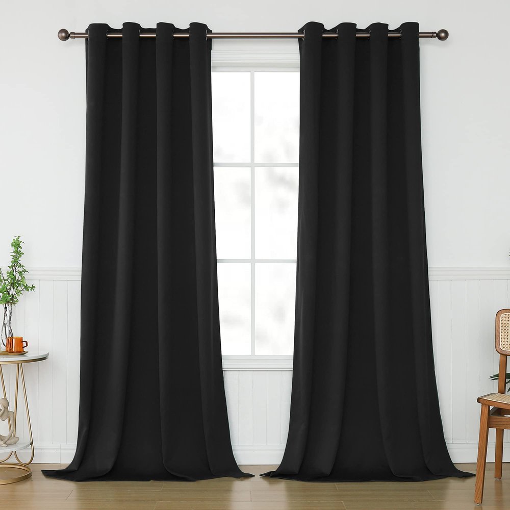 KEQIAOSUOCAI Black Blackout Curtains 120 Inches Long for Living Room - Room Darkening Thermal Insulated Grommet Extra Long Curtains Drapes for Bedroom, 2 Panels, Black, 52W x 120L