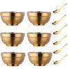 18/8 Stainless Steel Bowl Set with Spoon Set of 6, 19oz Metal Rice Cereal Serving Bowls, Double Walled Dinner Bowl Restaurant Home Kitchen Family Kids Adult-Gold view 1