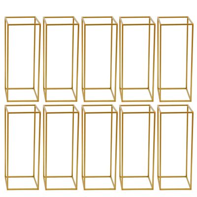 10pcs Metal Flower Floor Vase Column Flower Stand Geometric Centerpieces Vase for Tables, 23.6in Tall Gold Flower Holder for Home Party Wedding Decorations, Rectangular Flower Display Rack