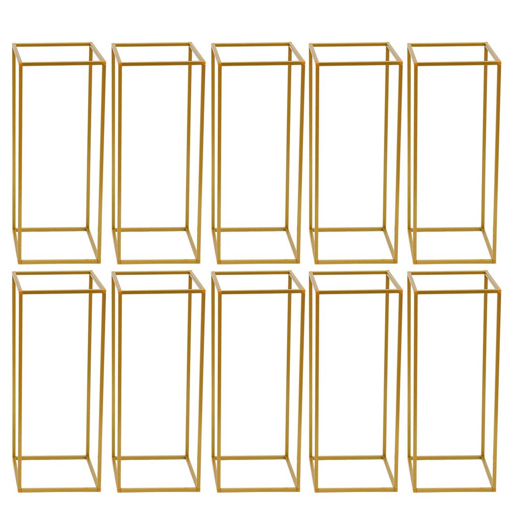 10pcs Metal Flower Floor Vase Column Flower Stand Geometric Centerpieces Vase for Tables, 23.6in Tall Gold Flower Holder for Home Party Wedding Decorations, Rectangular Flower Display Rack