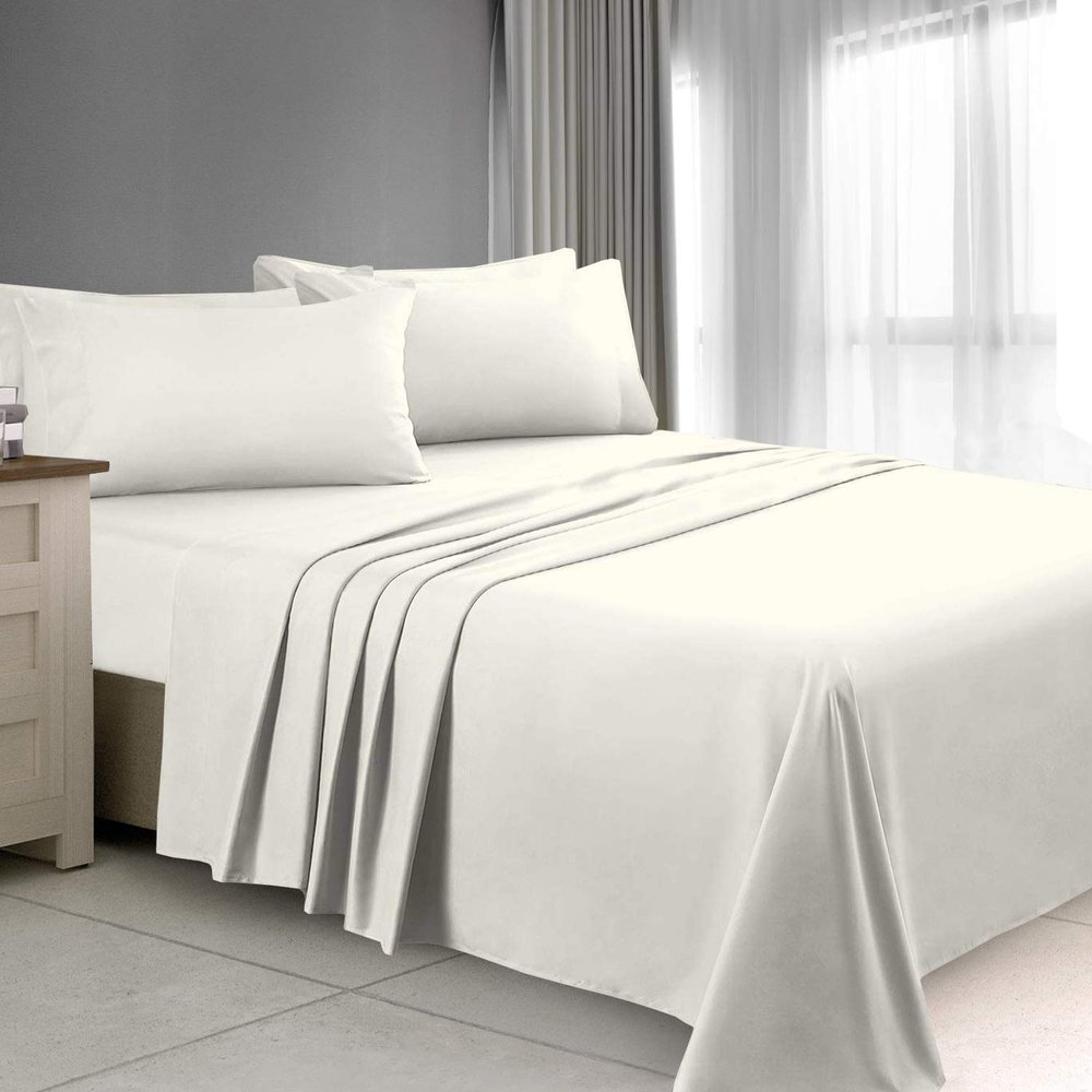 Alberta King Size Sheet Set-4 Piece Premium Sheet Set fits mattress upto 18 Inch Deep Pocket Fitted Sheets-1800 Ultra-Soft Microfiber Alberta King 96 x 96 Sheets Sets-Wrinkle Free Luxury Cream Sheets
