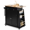 COSTWAY Kitchen Island on Wheels, Utility Trolley Cart with Adjustable Shelf, 2 Drawers, 3-Tier Spice Rack, Towel Rack, 2-Door Cabinet, Rubber Wood Countertop, Lockable Casters for Dining Room (Black) view 1