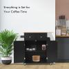 COSTWAY Kitchen Island on Wheels, Utility Trolley Cart with Adjustable Shelf, 2 Drawers, 3-Tier Spice Rack, Towel Rack, 2-Door Cabinet, Rubber Wood Countertop, Lockable Casters for Dining Room (Black) view 2