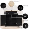 COSTWAY Kitchen Island on Wheels, Utility Trolley Cart with Adjustable Shelf, 2 Drawers, 3-Tier Spice Rack, Towel Rack, 2-Door Cabinet, Rubber Wood Countertop, Lockable Casters for Dining Room (Black) view 3