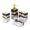 4 Piece Bathroom Accessories Set - Black and White Includes Lotion Dispenser, Toothbrush Holder Tumbler, and Soap Dish - Glossy Finish (Marble, Black, and White) view 1