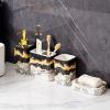 4 Piece Bathroom Accessories Set - Black and White Includes Lotion Dispenser, Toothbrush Holder Tumbler, and Soap Dish - Glossy Finish (Marble, Black, and White) view 3