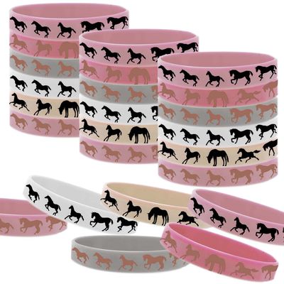 CupaPlay 48PCS Pink Horse Party Rubber Wristbands - Derby Day Horse Race Party Favors Supplies Horse Lovers Birthday Decorations Gifts Prize Silicone Wristband