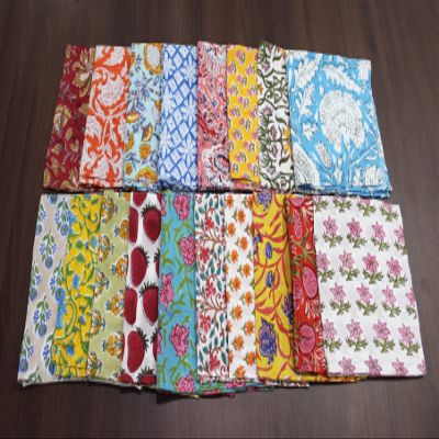 100% Cotton Hand Block Print Table Napkins, Soft Cotton 17 X 17 Inches Reusable Linens for Dinner 24 Pieces Lot