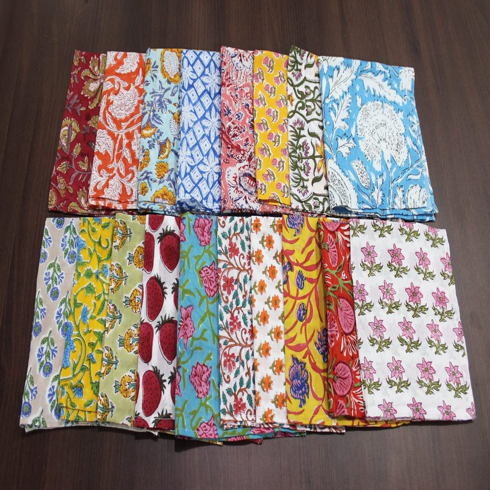 100% Cotton Hand Block Print Table Napkins, Soft Cotton 17 X 17 Inches Reusable Linens for Dinner 24 Pieces Lot