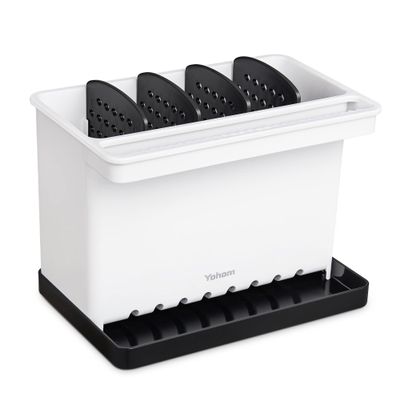 YOHOM Kitchen Sponge Brush Holder for Sink Black Dish Sponge Caddy Countertop Organizer Plastic Scrub Brush Holder with Dividers