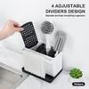YOHOM Kitchen Sponge Brush Holder for Sink Black Dish Sponge Caddy Countertop Organizer Plastic Scrub Brush Holder with Dividers view 4