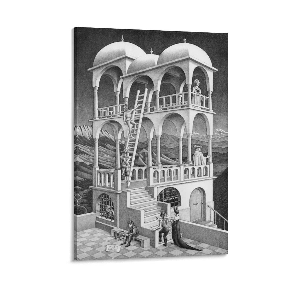 18 Famous Prints by M.C. Escher - Belvedere by Maurits Cornelis Escher Canvas Art Poster and Wall Art Picture Print Modern Family Bedroom Decor Posters 24x36inch(60x90cm)