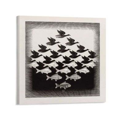 18 Famous Prints by M.C. Escher - Sky and Water I by Maurits Cornelis Escher Canvas Art Poster and Wall Art Picture Print Modern Family Bedroom Decor Posters 28x28inch(70x70cm)