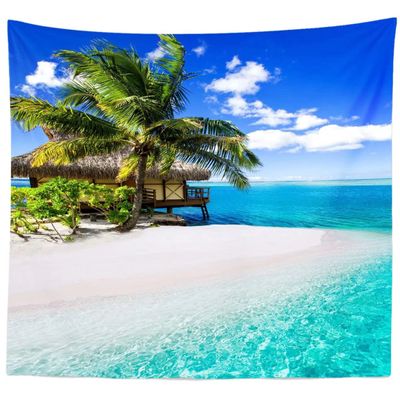 BELECO Ocean Beach Tapestry Wall Hanging 92x70 Inch Tropic Paradise Beach Tapestry Seaside Cottage Palm Trees Calm Sea Water Blue Sky View Nature Tapestries For Home Bedroom Living Room Decor
