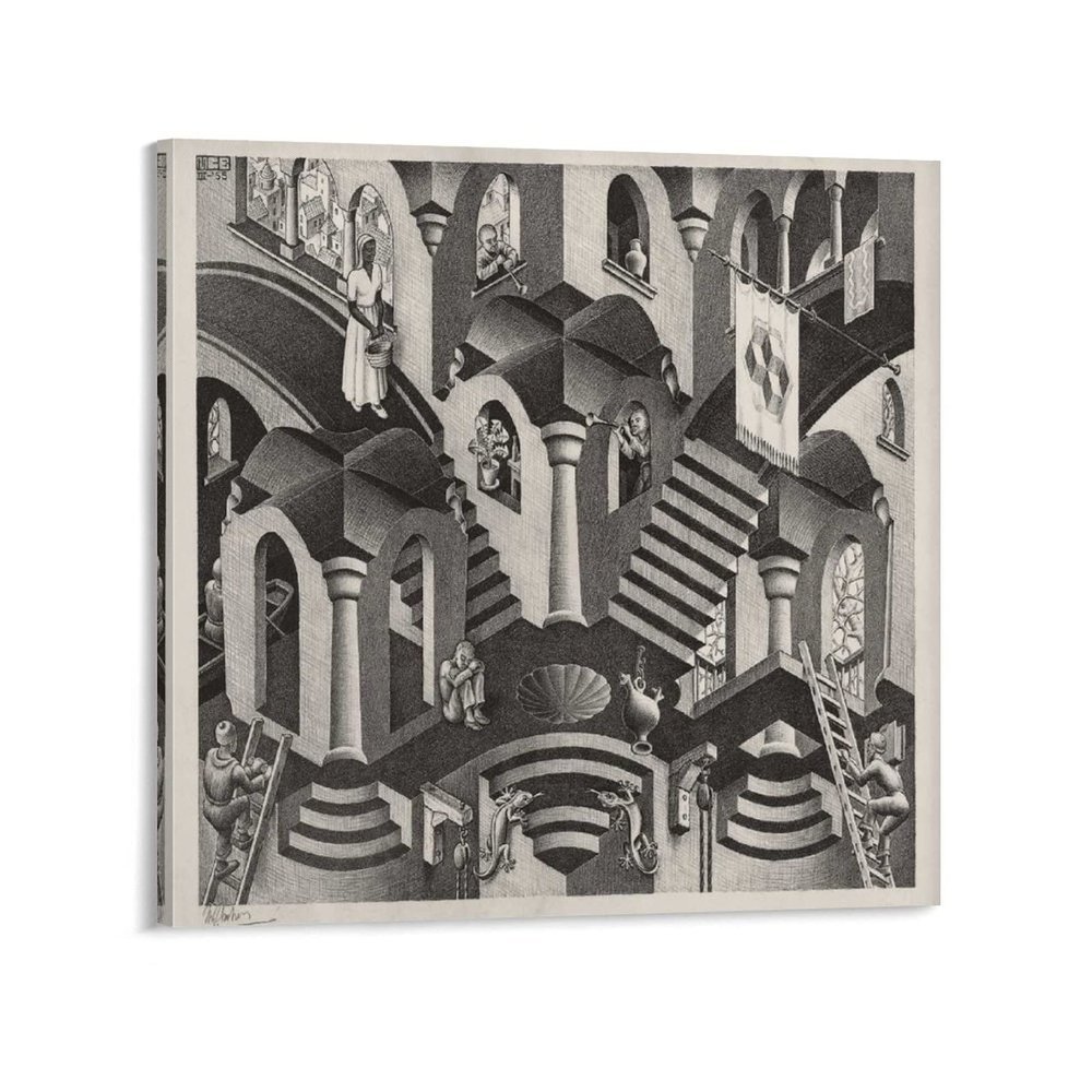 18 Famous Prints by M.C. Escher - Convex by Maurits Cornelis Escher Canvas Art Poster and Wall Art Picture Print Modern Family Bedroom Decor Posters 28x28inch(70x70cm)