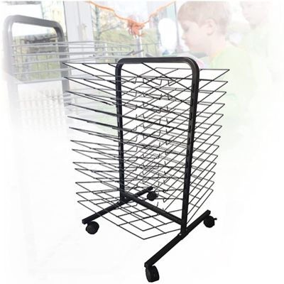 Drying Rack, Back-to-Back 26-Shelf Mobile Art Drying Rack with Wire Shelves for Works of Art, Black Powder Coated Finish, Ideal for Schools and Art Clubs