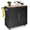 Giantex Kitchen Island Cart, Rolling Island Table with Rubber Wood Tabletop, 2 Drawers, Storage Cabinet & Towel Rack, Bar Kitchen Cart On Wheels for Dining Room (Black) view 1